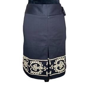 Loft Dark Navy Skirt with tan Embroidery detail 4